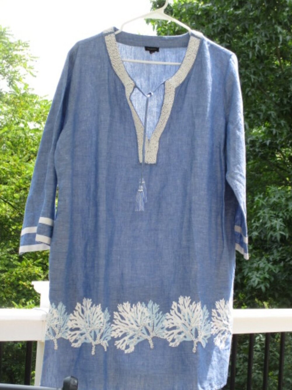 Talbot's Blue Coral Beaded Dress - Linen Blend Sz Large NWOT